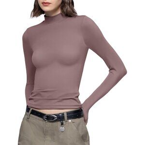 Women's Long Sleeve T Shirt Slim Fit Mock Turtleneck Basic Tee Fall Winter